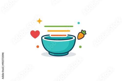 Healthy eating habits portion control concept visualized with a small bowl and measuring lines, expressing moderation, balance and thoughtful eating without