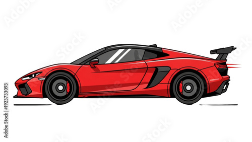 Detailed vehicle autocad blueprint of a red sports car in a side view illustration