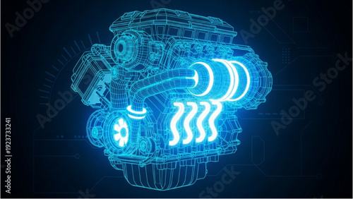 Detailed vehicle autocad blueprint of an engine mechanism displayed in a technical illustration