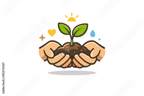 Sustainable lifestyle focused on hands holding a small growing plant, symbolizing personal responsibility, growth, and long term impact. The