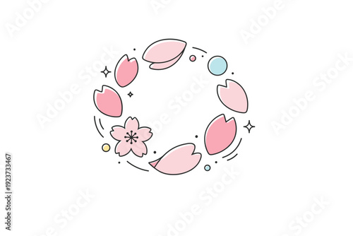 Cherry blossom abstract forms. A circular abstract arrangement inspired by cherry blossom petals, symbolizing harmony, spring, and gentle movement. Clean