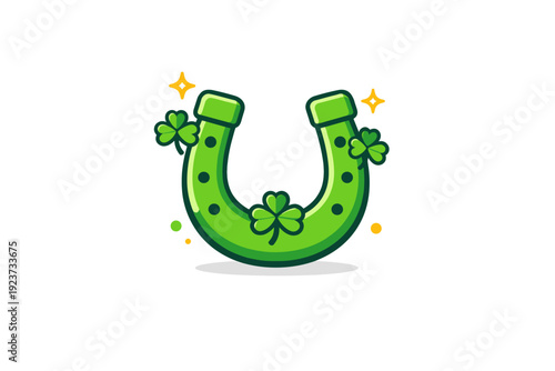 St Patrick?s Day symbols a green horseshoe decorated with small clovers and sparkles, representing good fortune, tradition, and positive