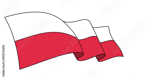 Waving polish flag in minimalist style on white background