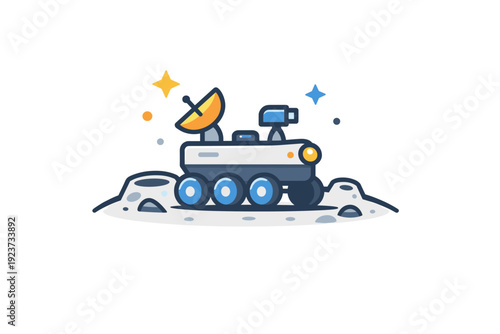 Moon rover space exploration symbolizing scientific discovery and careful movement across the lunar surface. A compact editorial scene