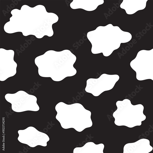 Classic black and white cow print seamless pattern. Minimalist cow spots or animal skin vector background for textile or wrapping paper
