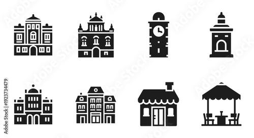 Silhouette cityscape: iconic buildings, shops, and cafes