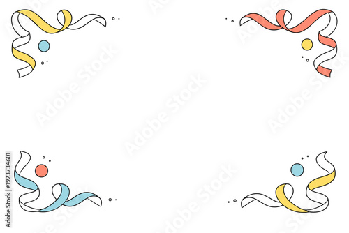 Modern celebration background. Abstract ribbons and rounded shapes arranged in a light horizontal layout, framing space for text. Subtle joy,