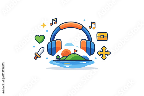 Video game soundtracks player immersion shown through a calm scene where headphones and subtle game symbols create a sense of focus, presence, and emotional