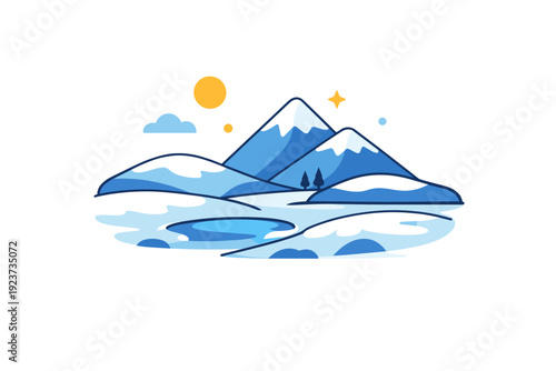 Tundra simplified arctic terrain with subtle snow patches and low hills, expressing openness, clarity and environmental purity. A concise