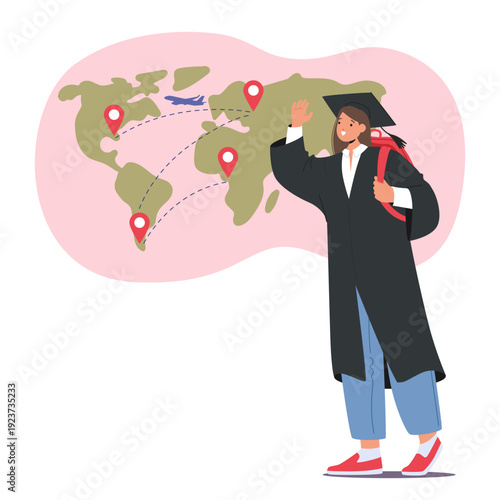 Graduating student waving farewell to peers heading off to different professional locations