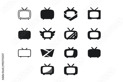 television channel logo. Icon set. Set Logo of television channel logo: classic TV screen frame. harmonious logo variations of the same