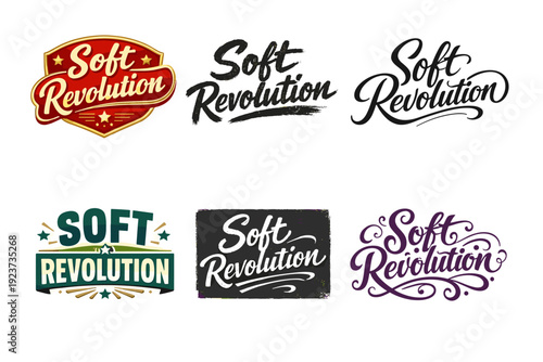 Lettering Style Grid. Soft Revolution. Set lettering. harmonious lettering variations of the same emblematic concept, each with different artistic