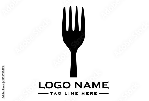 Black fork logo with text on a white background for branding or advertising purposes.