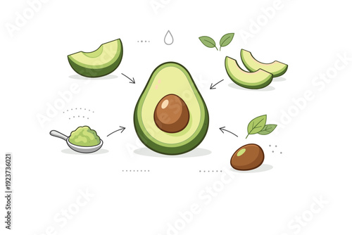 Natural ingredient breakdown layout. Central ingredient with small separated parts or slices displayed nearby. Educational calm, structure, and modern food