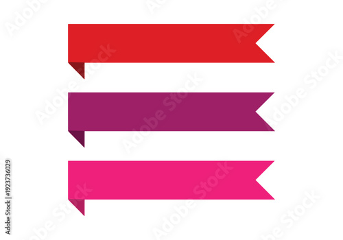 Red banner ribbon strip with different Folded Edges colors, bend flat design for print, 
Blank Decorative Label shape Isolated on White
