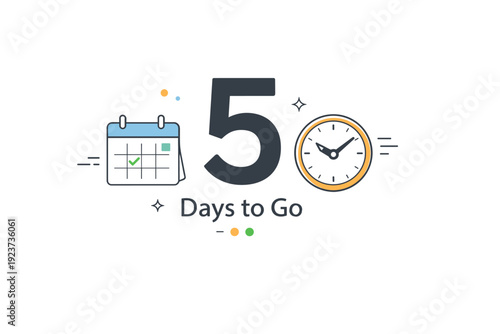 Event countdown graphic. A prominent number paired with calendar and clock icons arranged in a balanced composition. Calm anticipation,