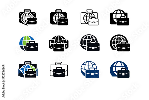 The impact of the internet on global business strategies. Icon set. Set Logo of The impact of the internet on global business strategies:
