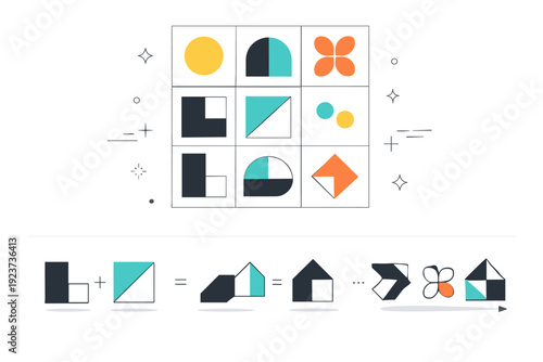 Modular tile systems. Clean geometric tiles arranged in a balanced grid, showing how simple modules combine into a flexible visual system.