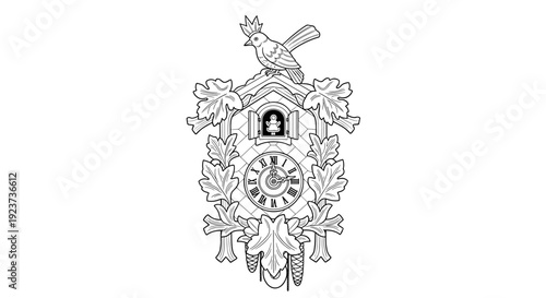 Intricate swiss cuckoo clock design with bird and leaf details