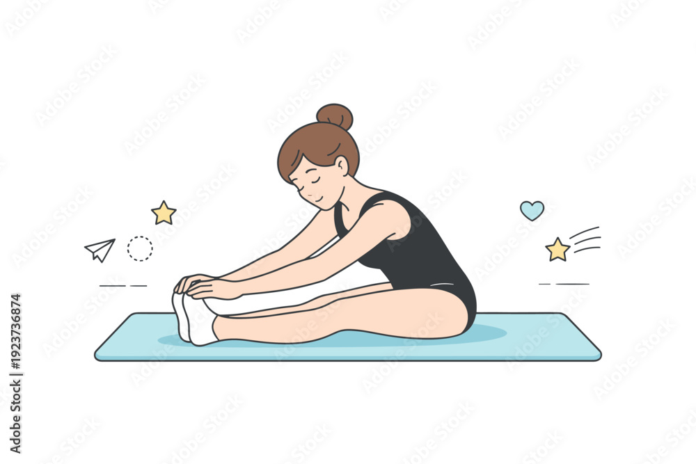 Obraz premium Athlete focus before competition ? Gymnast stretching quietly before performance. Person performing calm stretches on a mat, soft spotlight,