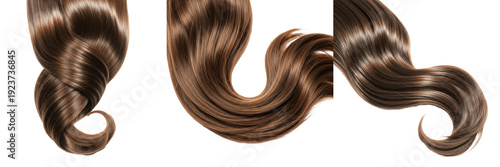 Foto Professional Brown Hair Curls Set - Realistic 3D Illustration of Shiny Wavy Hair