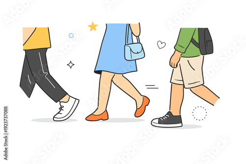 Accidental framing. People captured mid-step with cropped hands, shoulders, or legs. Natural, documentary-style scene suggesting spontaneity