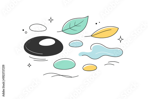 Abstract nature shapes. Soft organic forms floating in open space, inspired by leaves, stones, and water. Calm balanced composition with