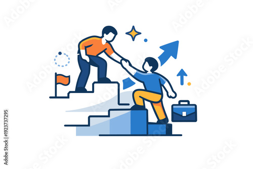 Mentorship and guidance between inspiring individuals reflecting career support and confidence building. A modern visual metaphor with one