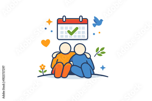 Unified Holiday Harmony. National holidays expressing unity, peace and collective pause from routine. A soft symbolic composition with connected figures,