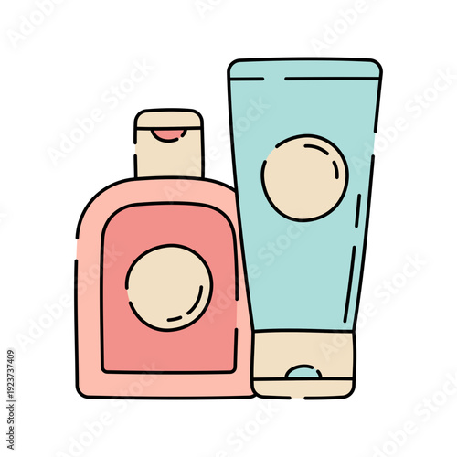 Skincare Products Hand drawn style cosmetic bottles symbolizing self care ideal for beauty wellness and body care visuals