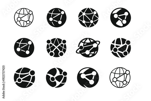 The impact of the internet on global business strategies. Icon set. Set Logo of The impact of the internet on global business strategies: globe with network
