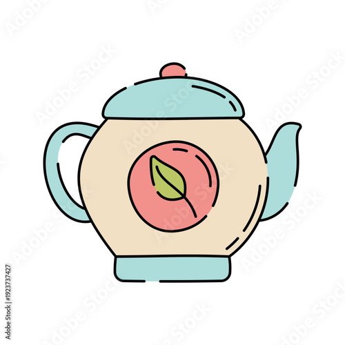 Teapot Hand drawn style teapot with leaf symbolizing herbal tea ideal for calm wellness beverage and lifestyle designs