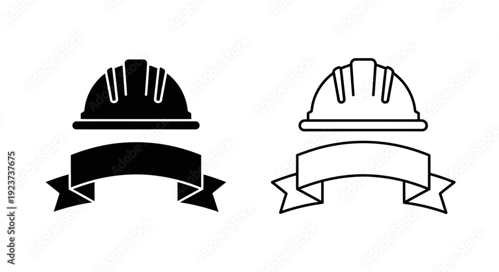 Fototapeta premium Labor day construction safety hard hat ribbon badge icon set Vector