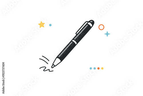 Minimalist Pen Illustration. Pens placed mid-use. Single pen centered in open space, angled slightly, implying recent movement. Minimal gesture, suspended