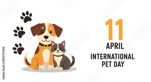 Dog and cat celebrate international pet day on april 11th with paw prints