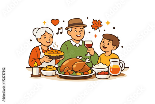 Thanksgiving cooking and family meals capturing the joy of sharing food, stories, and traditions. A simple concept scene expressing