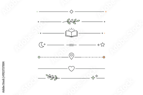Editorial borders and dividers. Thin horizontal divider lines with small decorative accents gently separating content blocks. Calm structure and refined