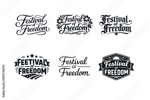 Festival of Freedom. Set lettering. harmonious lettering variations of the same emblematic concept, each with different artistic