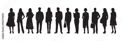 Business people silhouettes standing in a row ready for work or business meetings
