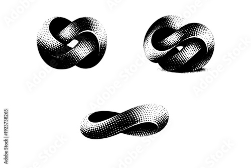 Brand-neutral abstract emblem. Black and white dot style with halftone texture and high contrast. Halftone texture with partial solid black