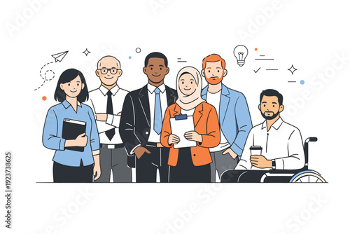 Diverse Corporate Unity. Corporate diversity portrait. Group portrait showing professionals of different backgrounds standing together. Inclusivity, unity,