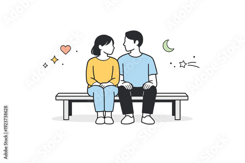 Subtle human connection scenes. Two people sit quietly side by side on a bench, shoulders relaxed, sharing a calm moment without speaking. Gentle sense of