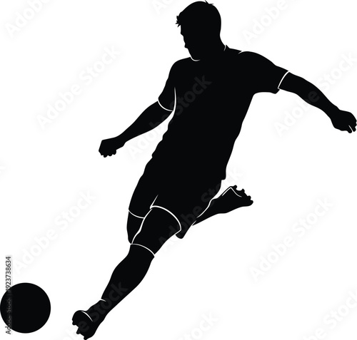 Casual young man silhouette leans against invisible surface with hands tucked.