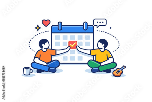 Friendship rituals and traditions expressed through a symbolic shared calendar moment with a highlighted date and connected