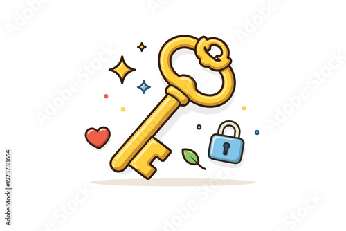 Key to Tradition. Old fashioned key presenting symbolic security and access rooted in tradition and history. A friendly editorial illustration expressing