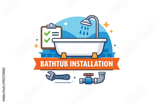 Bathtub Installation Guide. Bathtub installation sketch presenting a clear visual guide for homeowners and contractors. A friendly editorial style badge with a