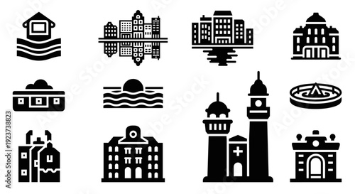 Urban silhouette collection: iconic cityscape and architecture icons