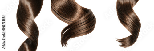 Φωτογραφία Realistic Brown Hair Curls Set - Healthy Shiny Brunette Hair Strands and Wavy Ex
