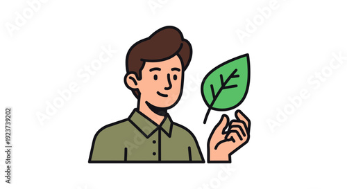 Man Holding Green Leaf Illustration.