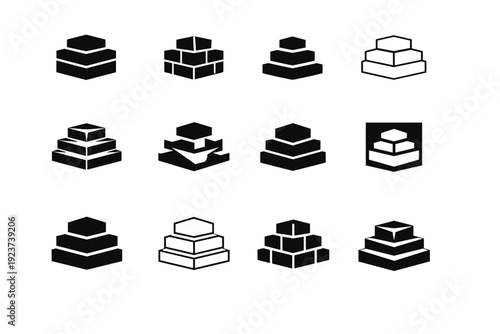 Solid. Icon set. Set Logo of Solid: solid block foundation. harmonious logo variations of the same emblematic concept, each with different